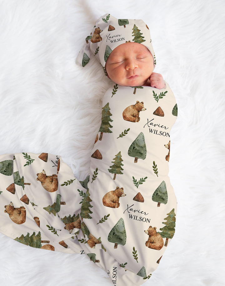 Close-up of custom name detail on personalised newborn beanie by The Custom Co.