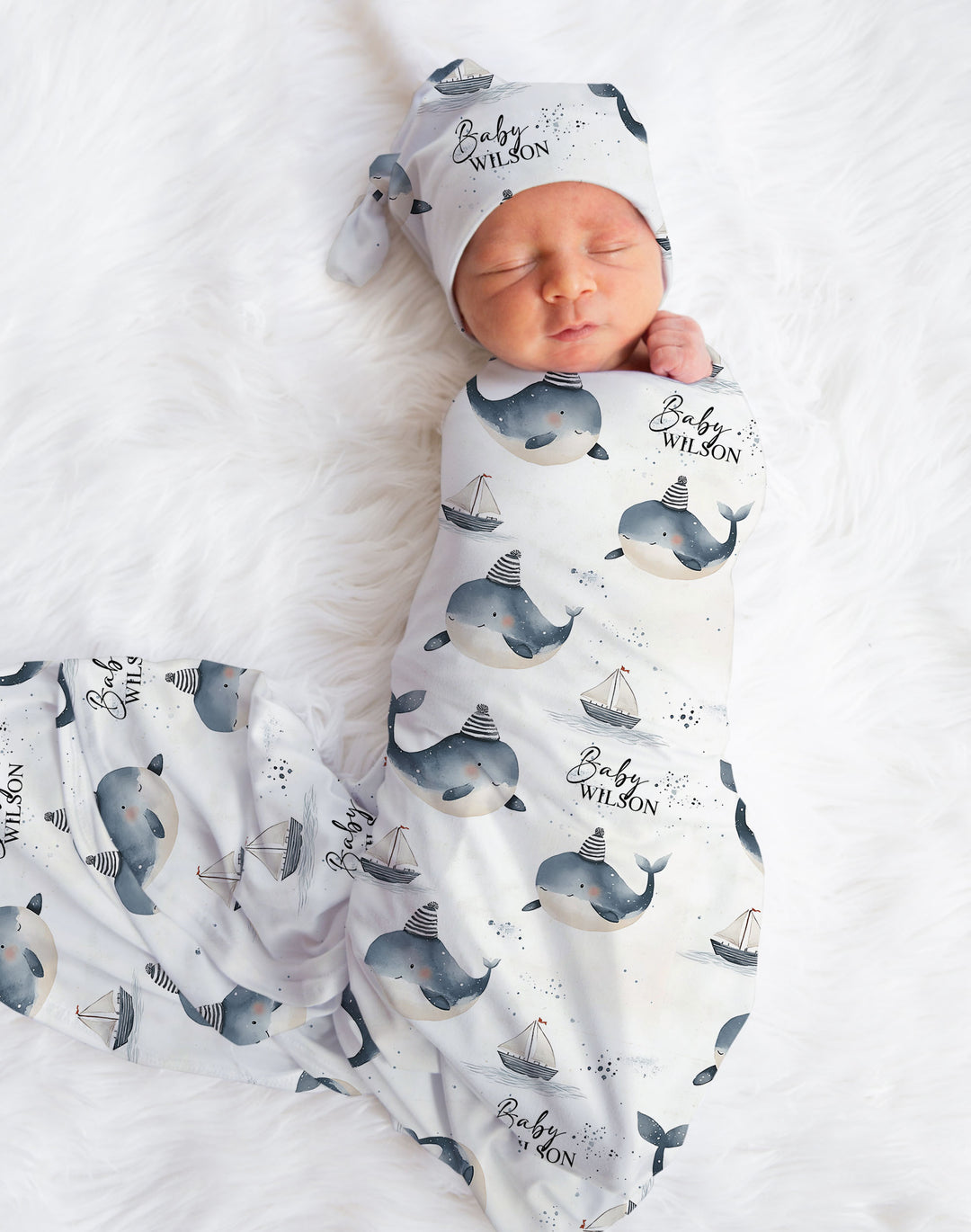 custom swaddle with baby whale design