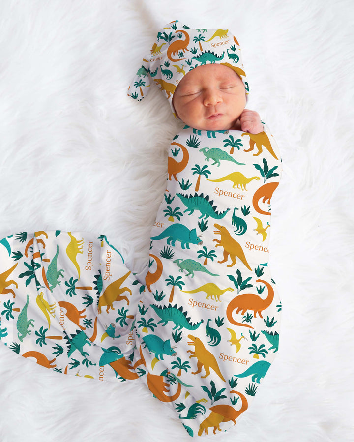 dino baby swaddle with name