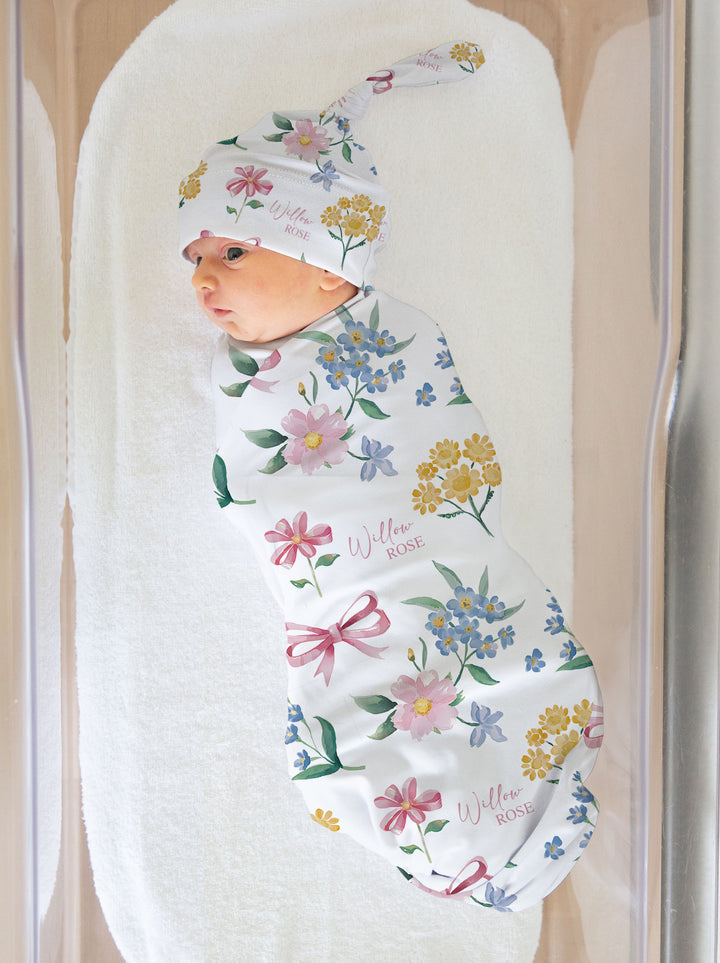 floral baby swaddle with custom name