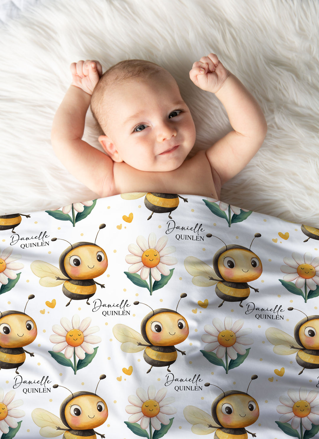 honey bee baby swaddle with custom name