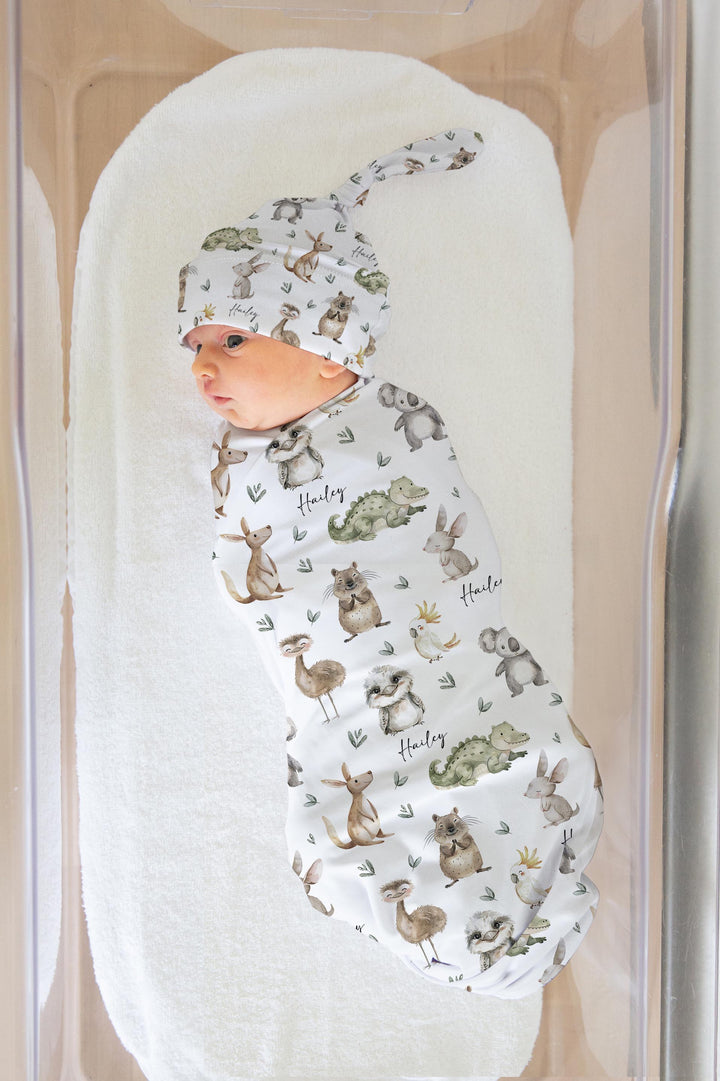 CUSTOM BABY SWADDLE WITH AUSTRALIAN WILDLIFE