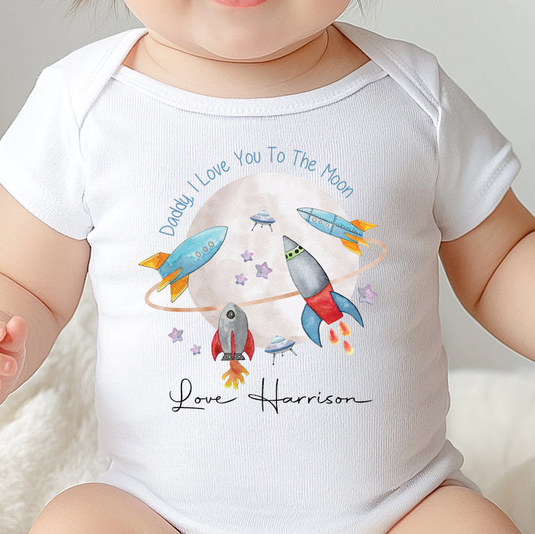 I Love You to the Moon baby onesie with space design for Father’s Day gift