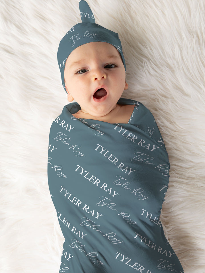 BABY NAME SWADDLE & BEANIE SET