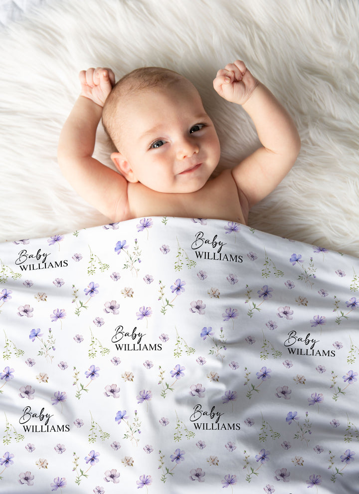 floral baby girl swaddle blanket with personalised name