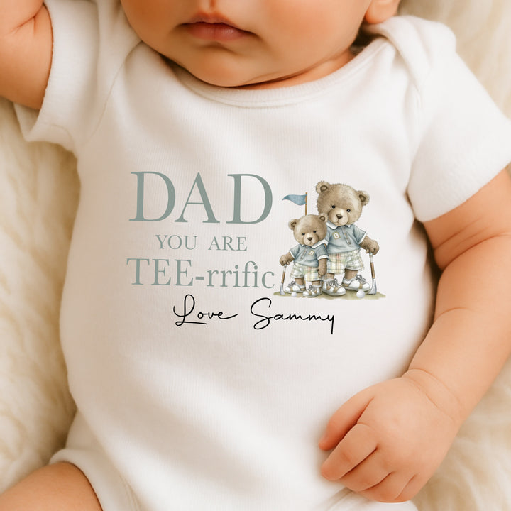 Personalised golf-themed baby onesie for first Father's Day