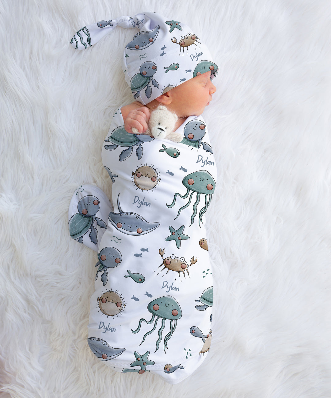 Personalised Swaddle & Beanie Set