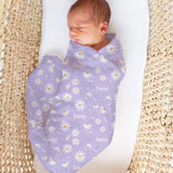 Personalised muslin swaddle wrap with baby’s name, soft breathable fabric, 120x120cm size for newborns and babies.