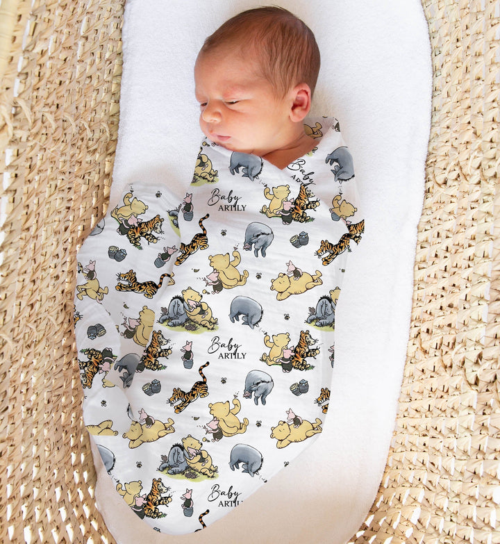 Personalised custom muslin swaddle wrap with baby name, soft breathable fabric, 120x120cm size for newborns and babies