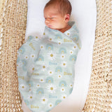 Personalised muslin swaddle wrap with baby name, soft breathable fabric, 120x120cm, perfect for newborns and machine washable