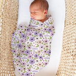 Personalised muslin swaddle wrap with baby name, soft breathable fabric for newborns, 120x120cm, machine washable baby blanket