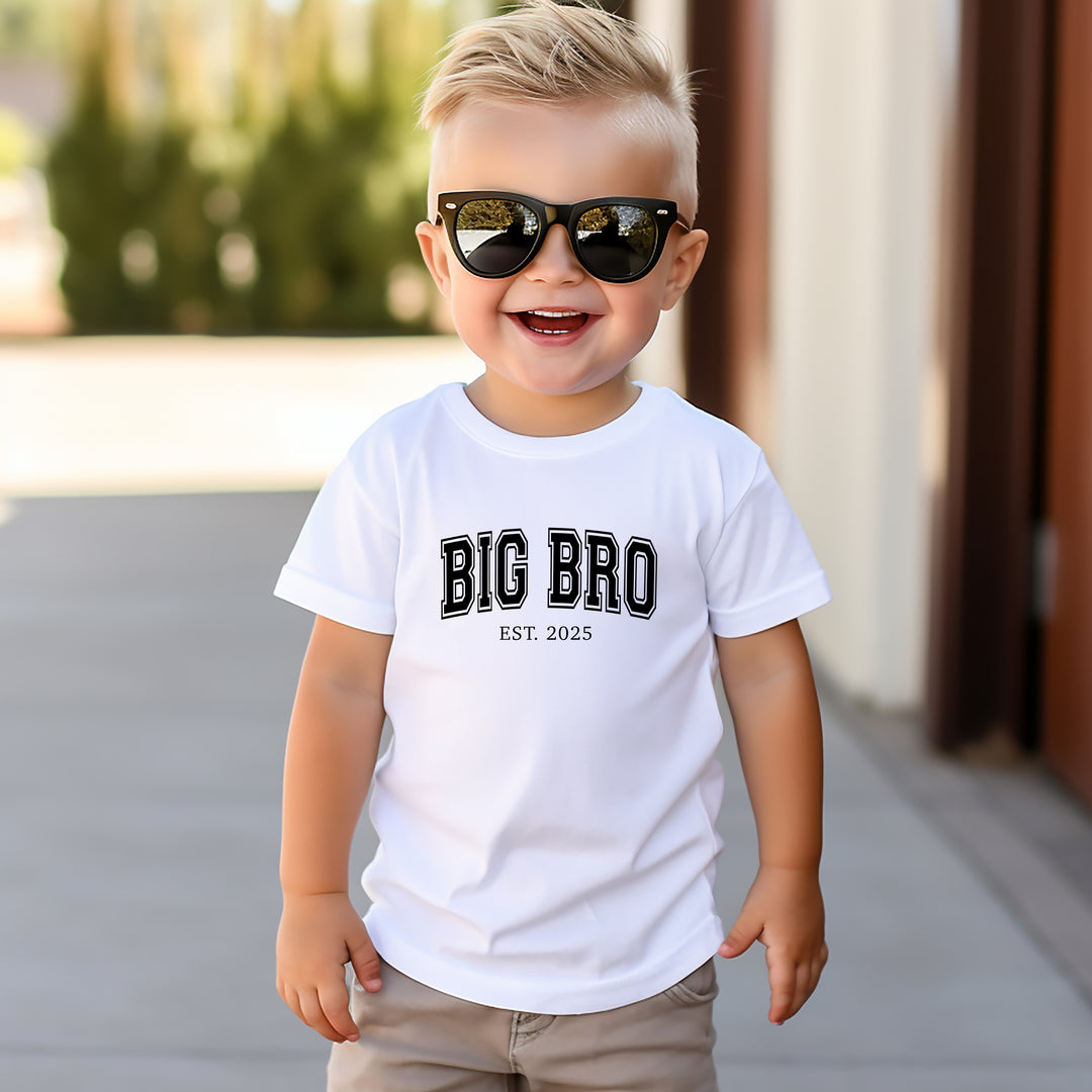 Custom Big Brother shirt with Est. year – toddler boy sibling reveal tee