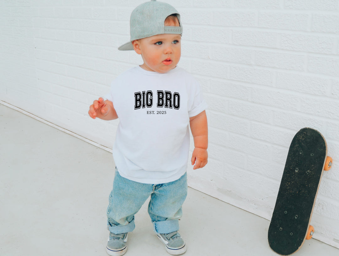 Big Bro established year t-shirt – boys cotton sibling announcement outfit