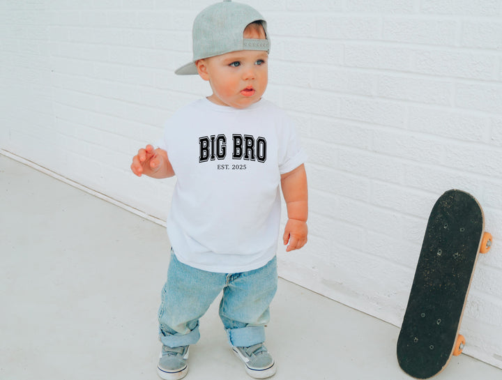 Big Bro established year t-shirt – boys cotton sibling announcement outfit