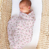 Personalised muslin swaddle wrap with baby name, soft breathable fabric, 120x120cm, ideal for newborns and gifts