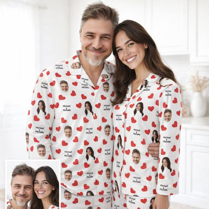 Custom face and name Valentine’s pyjama set with love hearts design