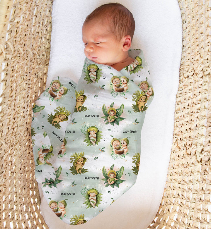 Personalised muslin swaddle wrap with baby’s name, soft breathable fabric, 120x120cm for newborns and babies