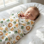 Personalised custom muslin swaddle wrap with baby name, soft breathable fabric, 120x120cm newborn blanket