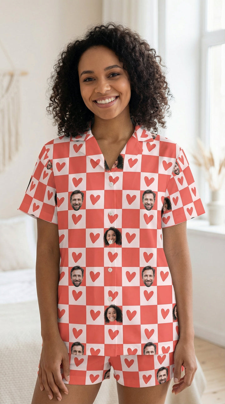 Custom Face Photo Pyjamas – Personalised Valentine’s Gift (Hearts)