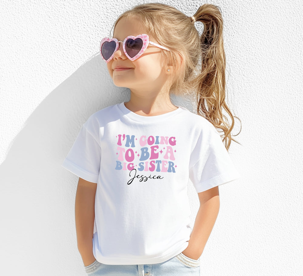 Personalised Big Sister pregnancy reveal t-shirt – toddler girl sibling shirt for family photos