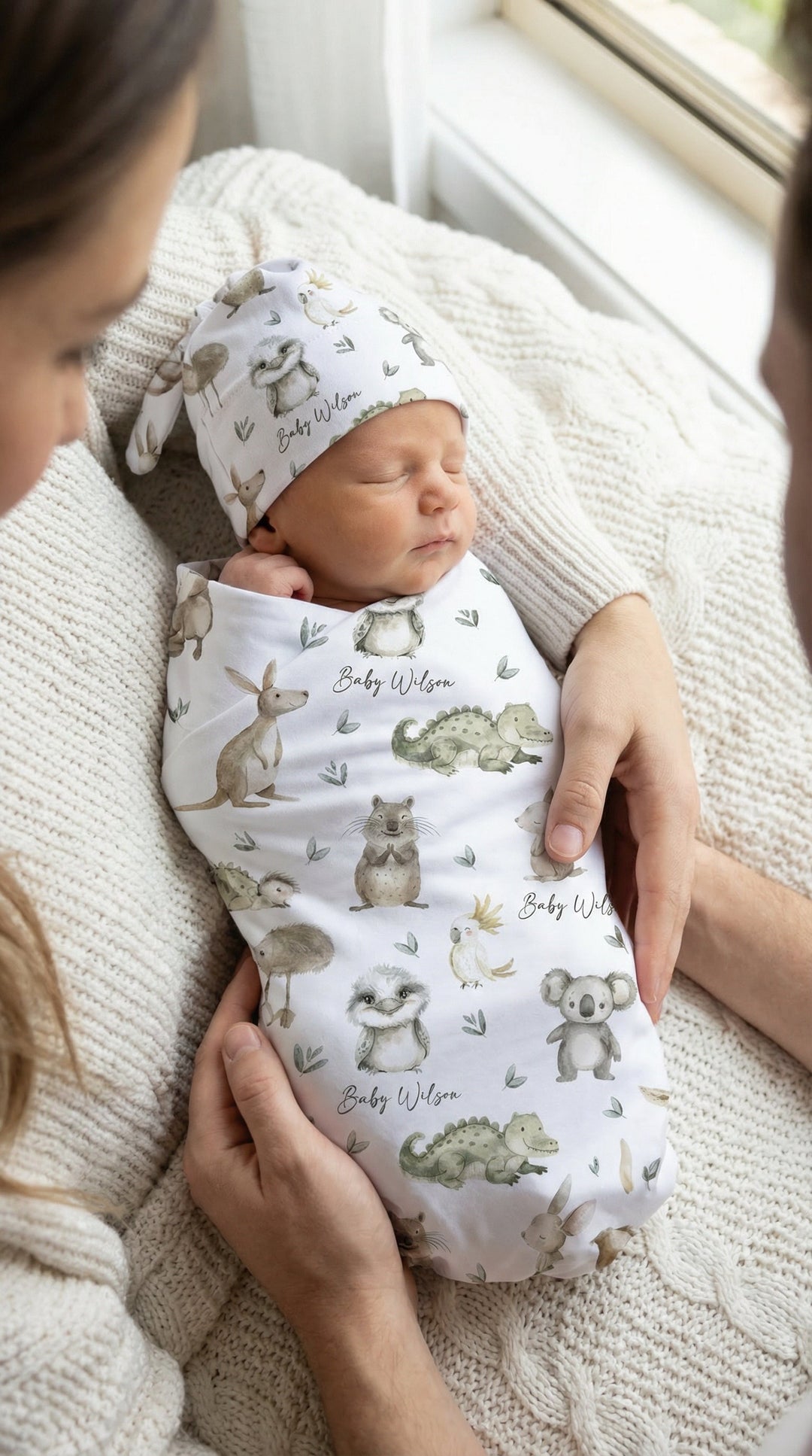 Personalised Swaddle & Beanie Set