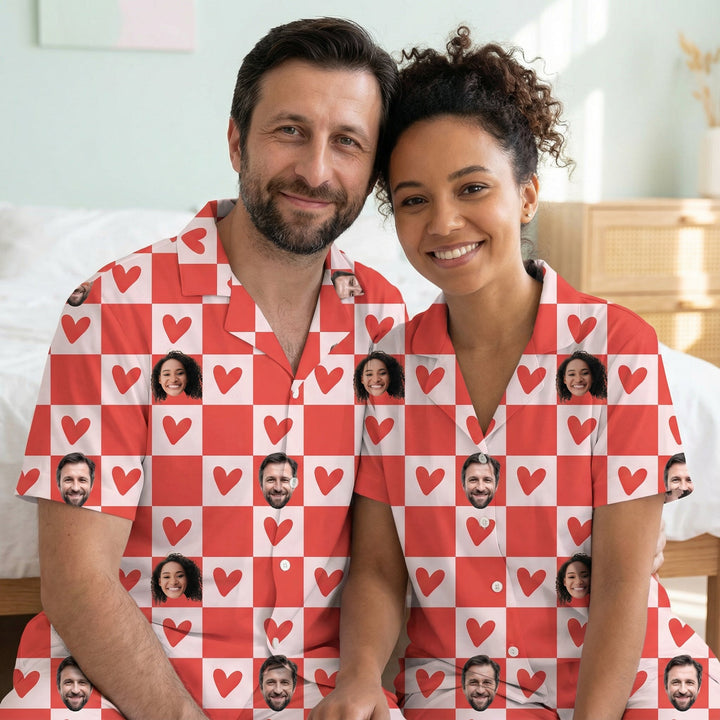 Custom Face Photo Pyjamas – Personalised Valentine’s Gift (Hearts)