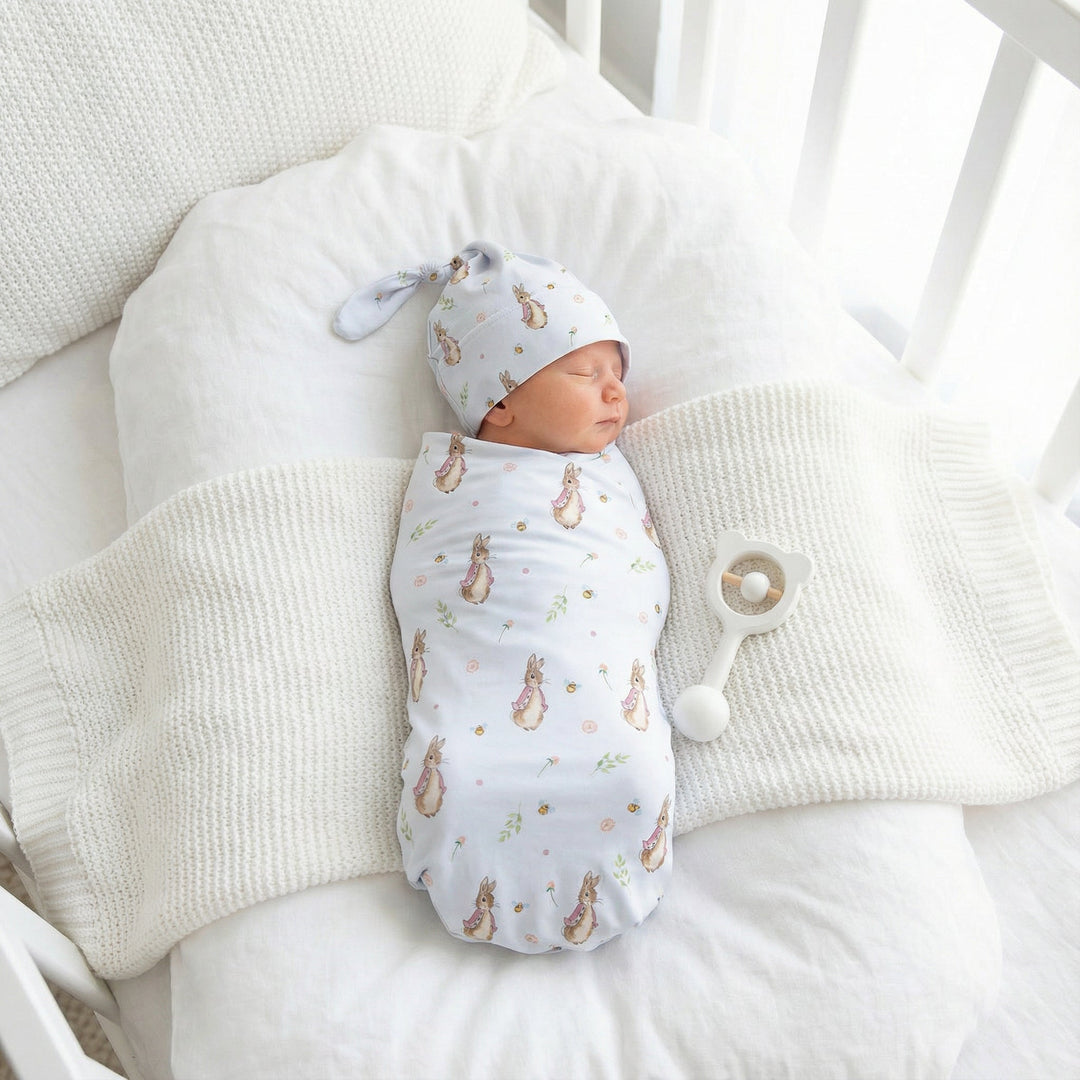 Newborn Flopsy beanie and swaddle set