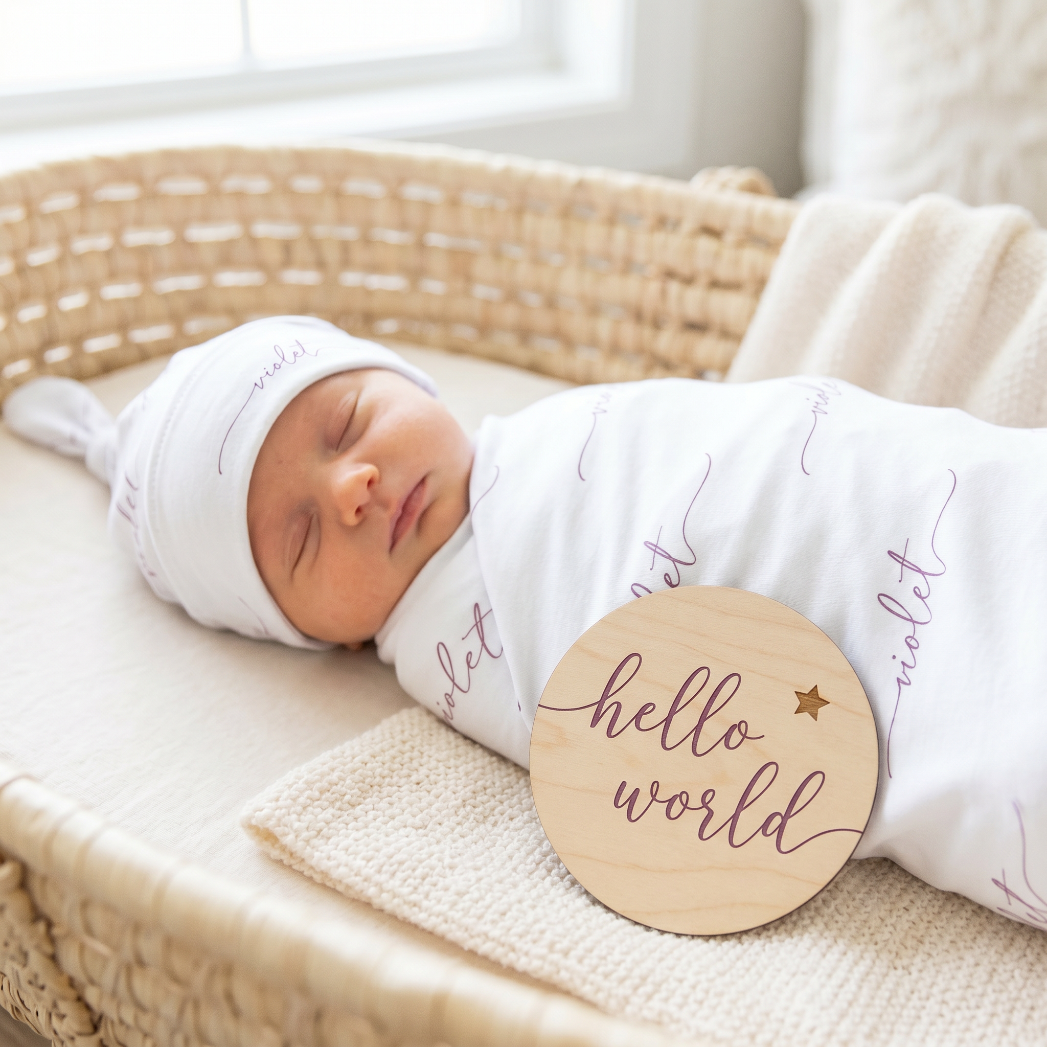 Sweet Signature - Personalised Baby Swaddle & Beanie Set