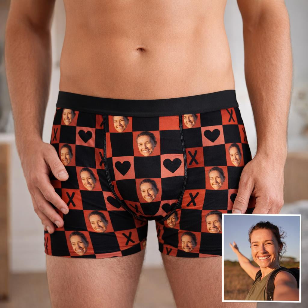 Custom Face Men’s Underwear Hugs & Hearts personalised photo print front view