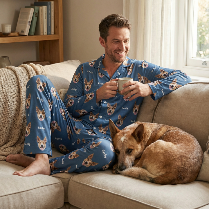 personalised pyjamas for men with dog face and names