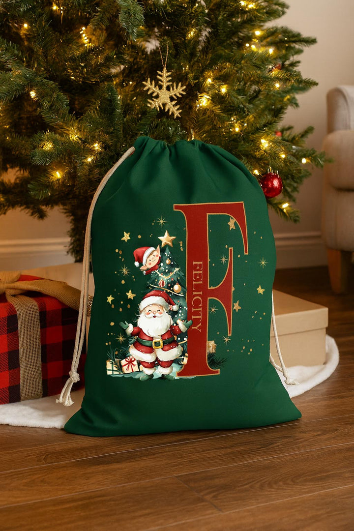Santa and elf Christmas sack with custom name
