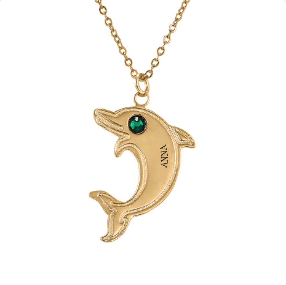 Personalised Dolphin Birthstone Necklace - The Custom Co