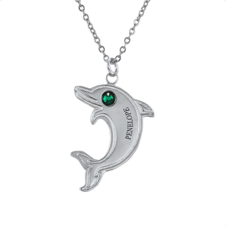Personalised Dolphin Birthstone Necklace - The Custom Co