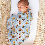 Personalised muslin swaddle wrap with baby name, soft breathable fabric, 120x120cm size for newborns and babies.