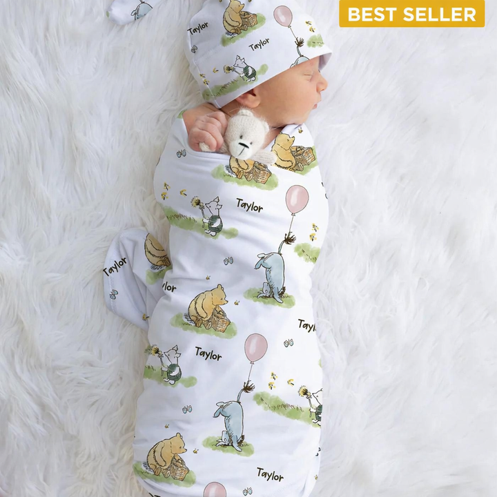 Personalised Swaddle & Beanie Set