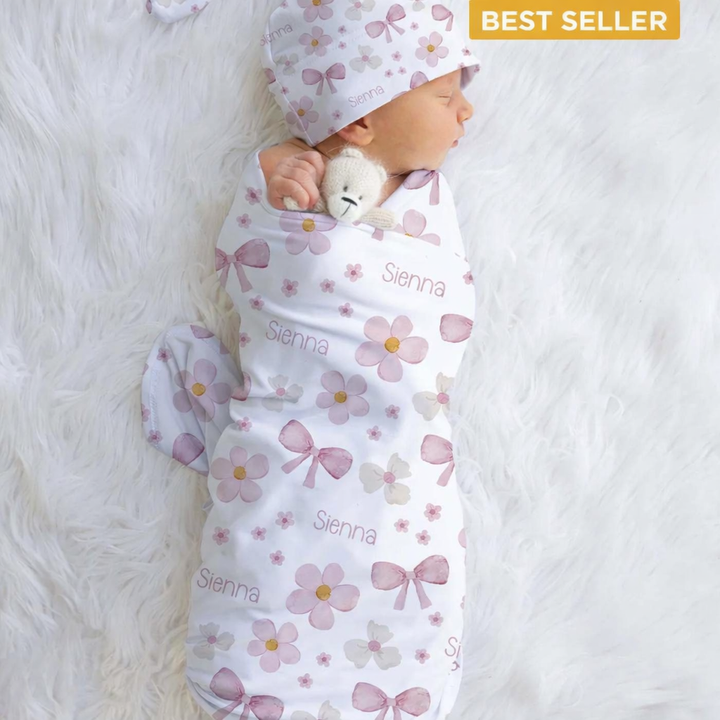 Personalised Swaddle & Beanie Set