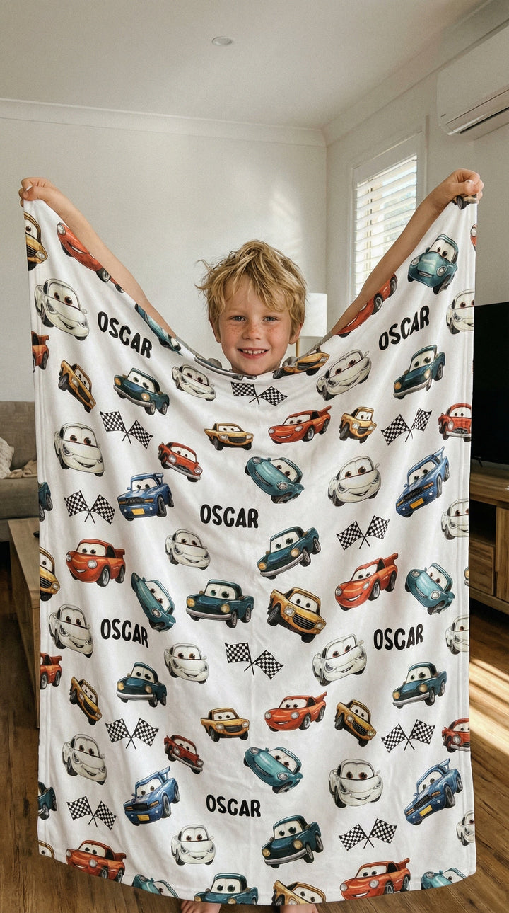 Soft personalised kids blankets with custom name on plush micro mink fleece