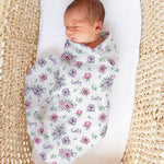 Personalised muslin swaddle wrap with baby name, soft breathable fabric, 120x120cm size for newborns and babies
