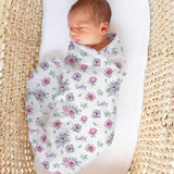Personalised muslin swaddle wrap with baby name, soft breathable fabric, 120x120cm size for newborns and babies