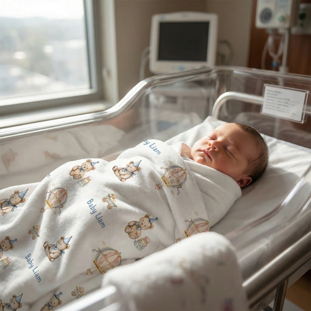 Soft personalised baby blanket with custom edge-to-edge design, cozy and stain-resistant for infants