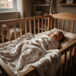 Soft personalised baby blanket with custom edge-to-edge print and cozy white reverse side