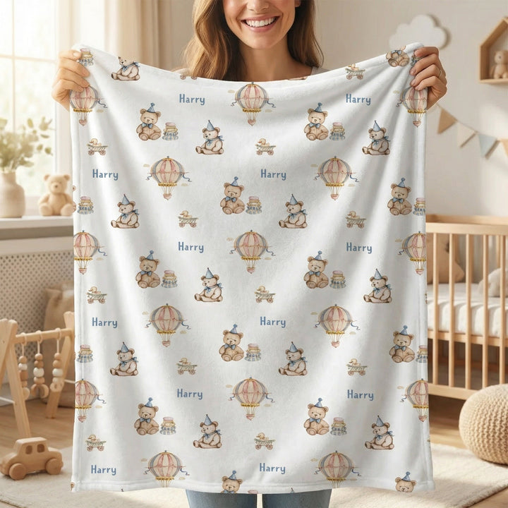 Soft personalised baby blanket with custom design and white reverse side for ultimate comfort and baby gift