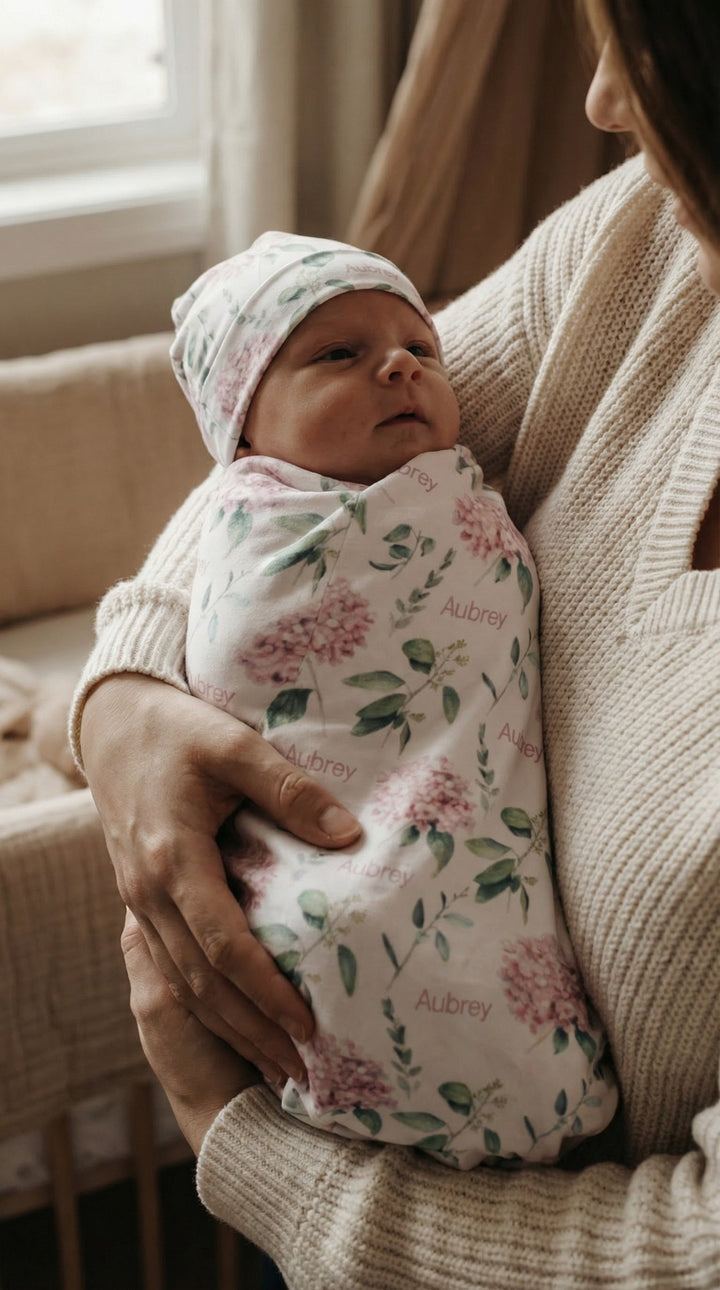 Personalised Swaddle & Beanie Set
