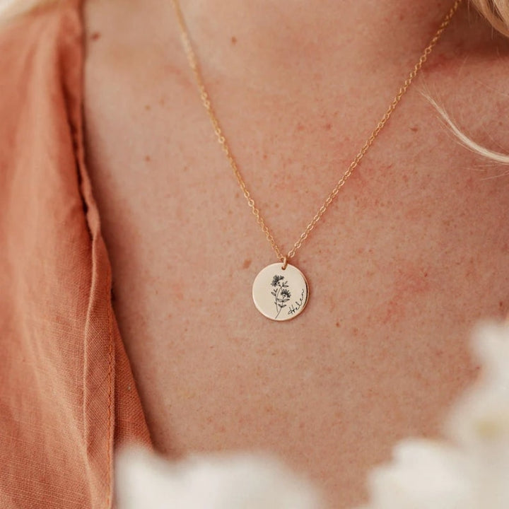 personalised birth flower necklace with name