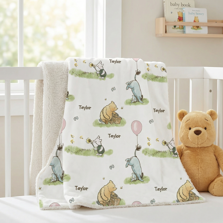 Personalised kids luxe sherpa blanket with plush velvet front and soft sherpa fleece backing