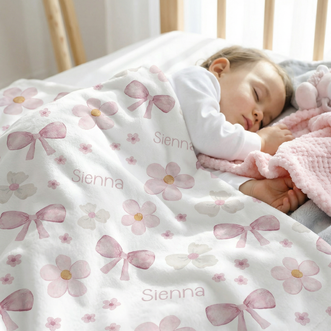Soft personalised baby blanket with custom full-edge print, warm and hypoallergenic for babies