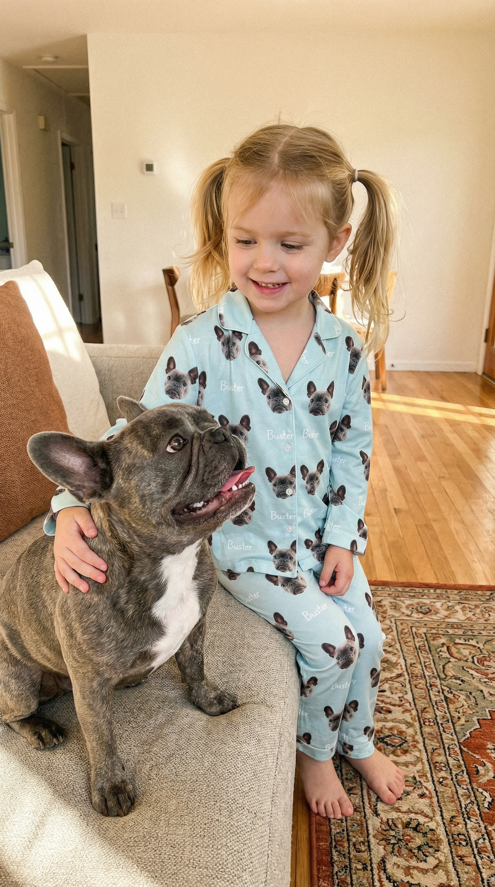 Personalised kids pet photo long sleeve pyjamas with all-over print design