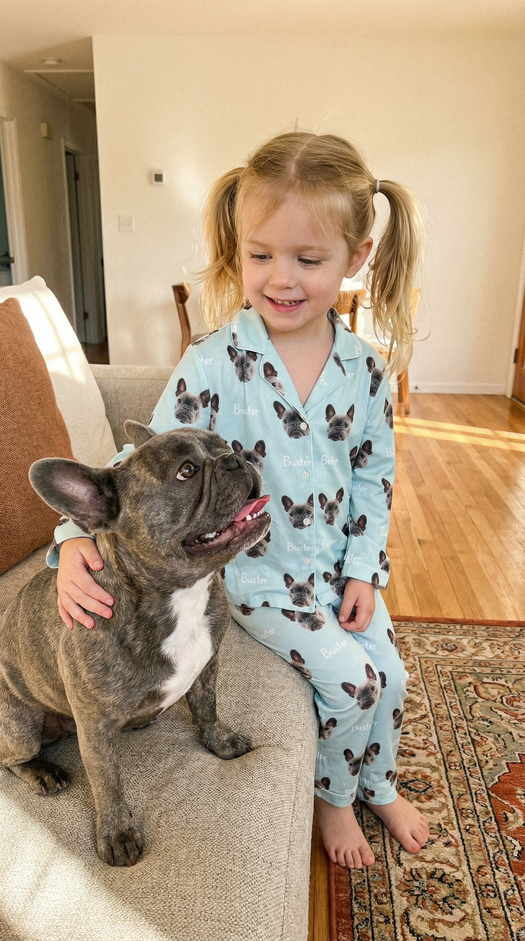 Personalised kids pet photo long sleeve pyjamas with all-over print design