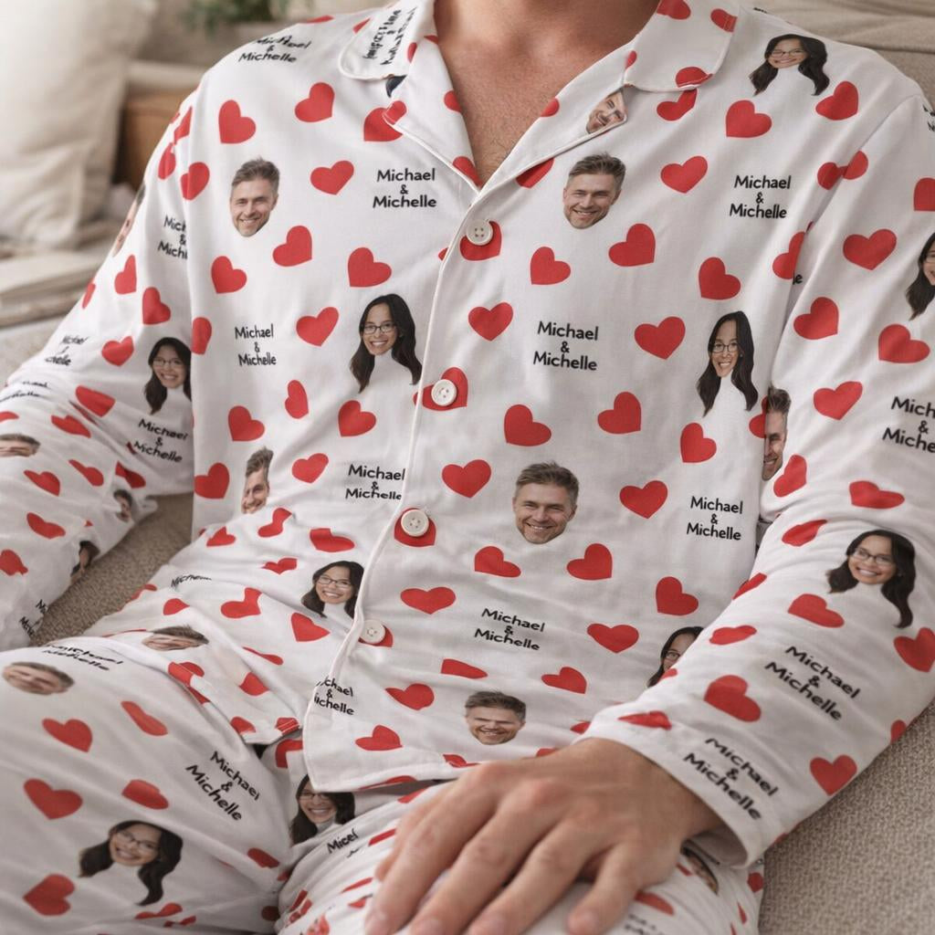 Custom Face &amp; Name Valentine’s Pyjama Set - Long Sleeve