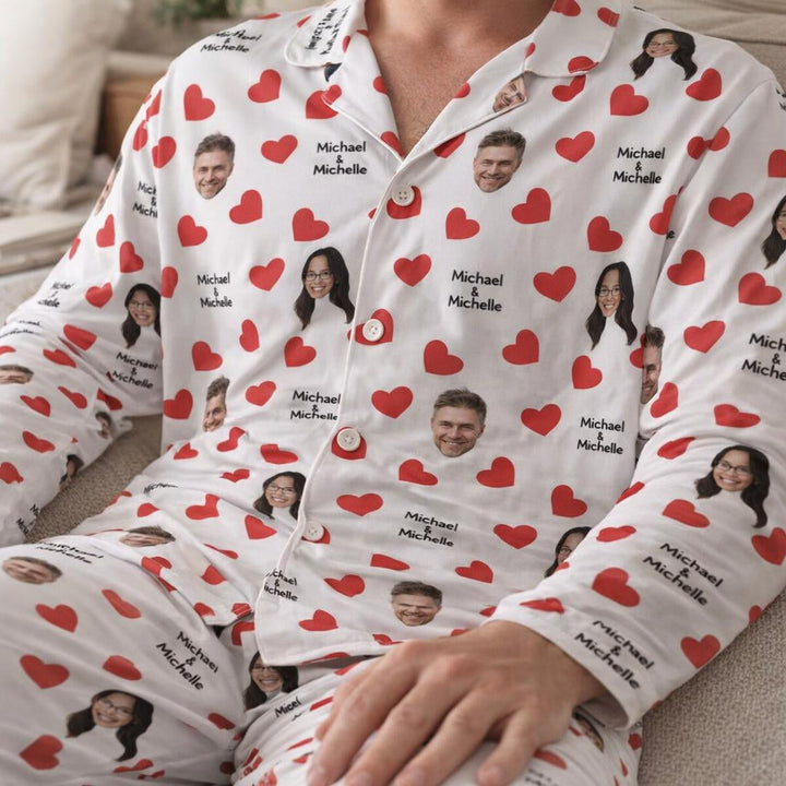 Custom Face &amp; Name Valentine’s Pyjama Set - Long Sleeve